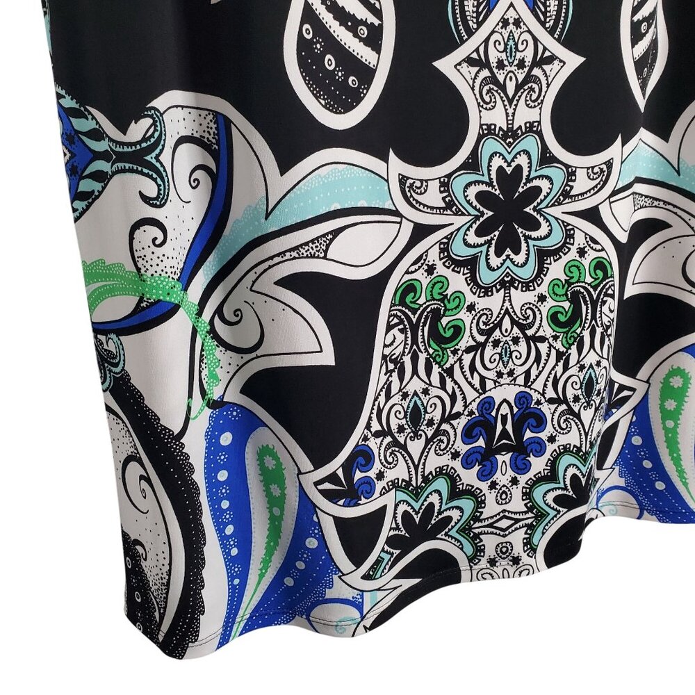 Chicos XL Size 3 Dress Paisley Floral Jersey Knit Intricate Print Vibrant Knee - Picture 9 of 12